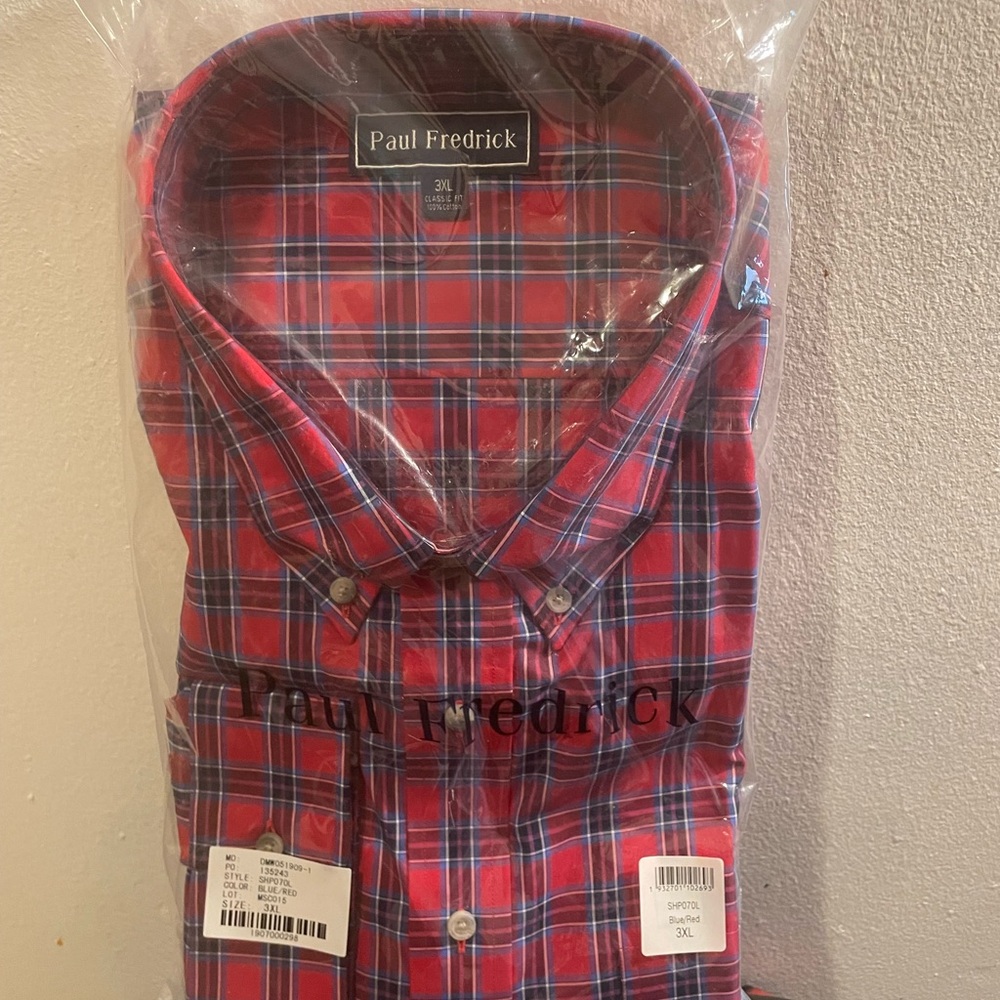 Paul Fredrick Blue and Red Checkered Shirt - Picture 3 of 3